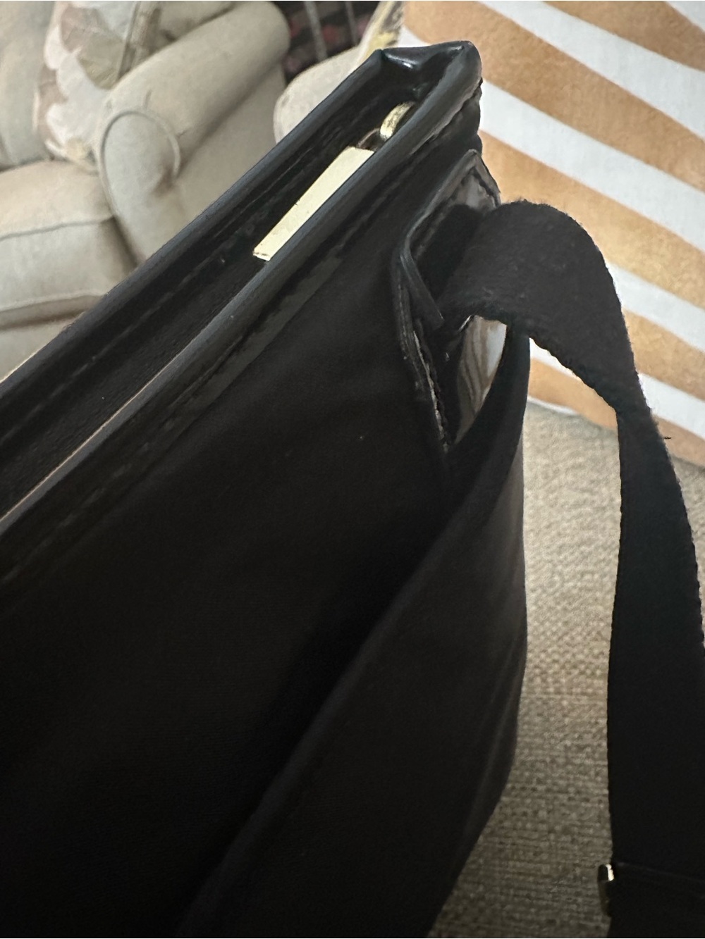 Tory Burch Perry Black Crossbody Bag with Patent Trim & Front Pocket - Picture 14 of 16